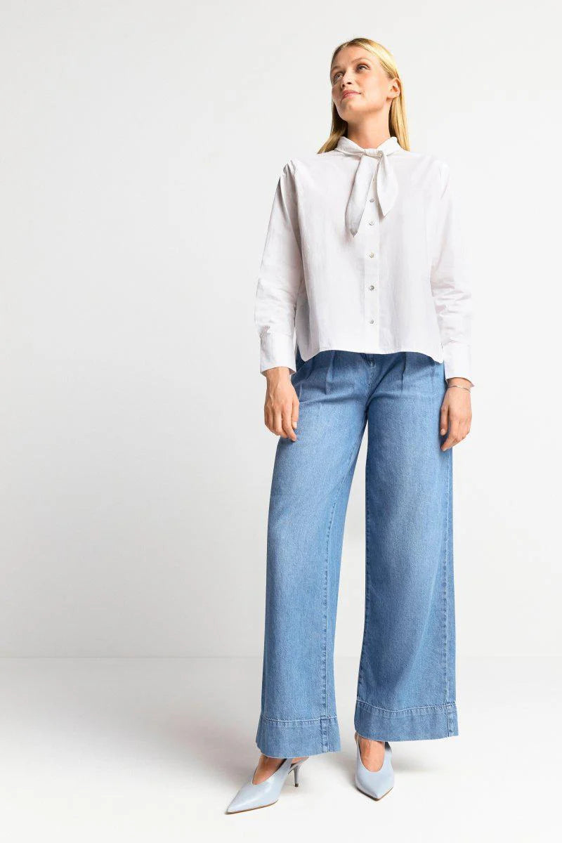 Wide Leg Denim Pants, Denim Blue