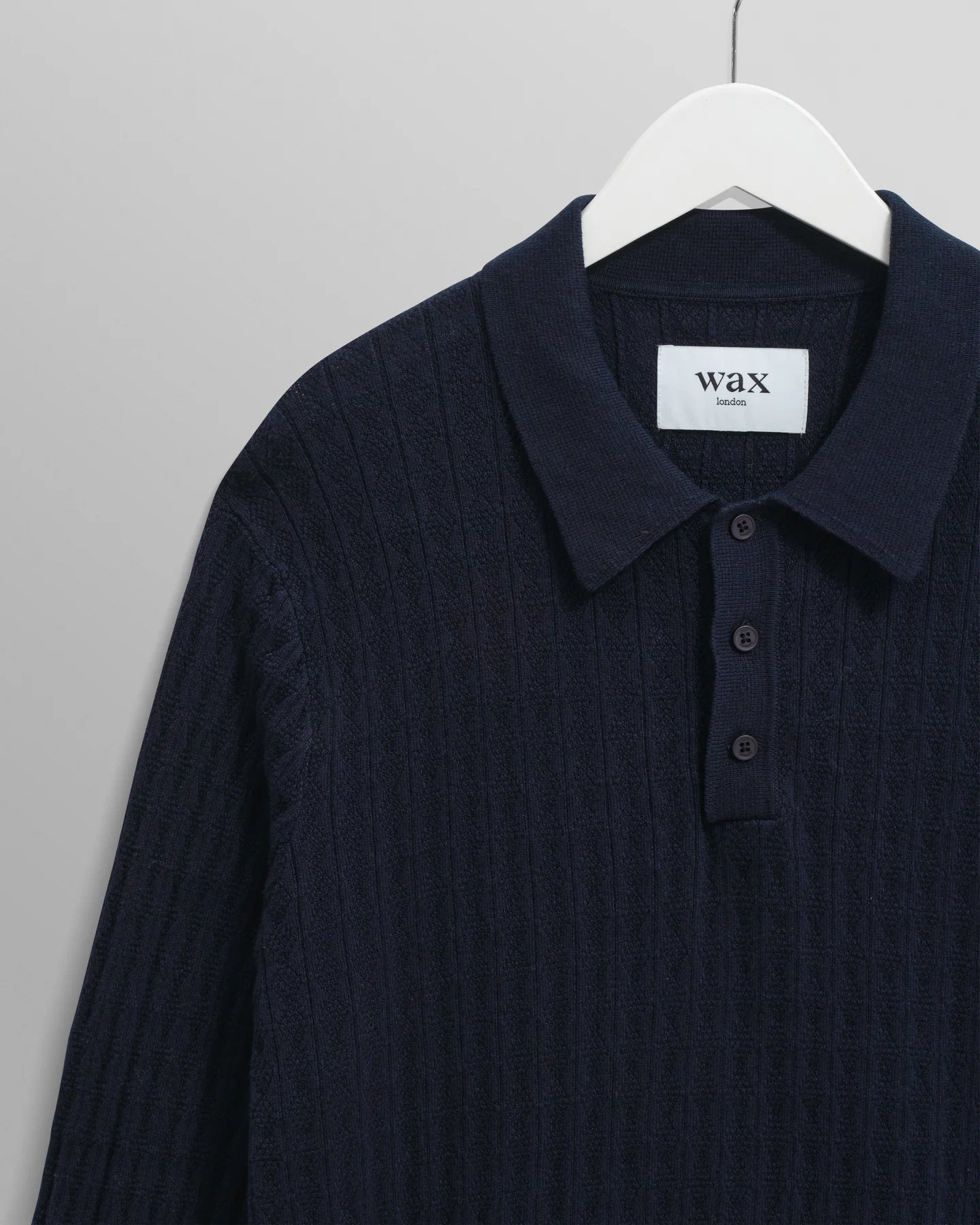OBAN DIAMOND STRIPE KNITTED POLO, NAVY