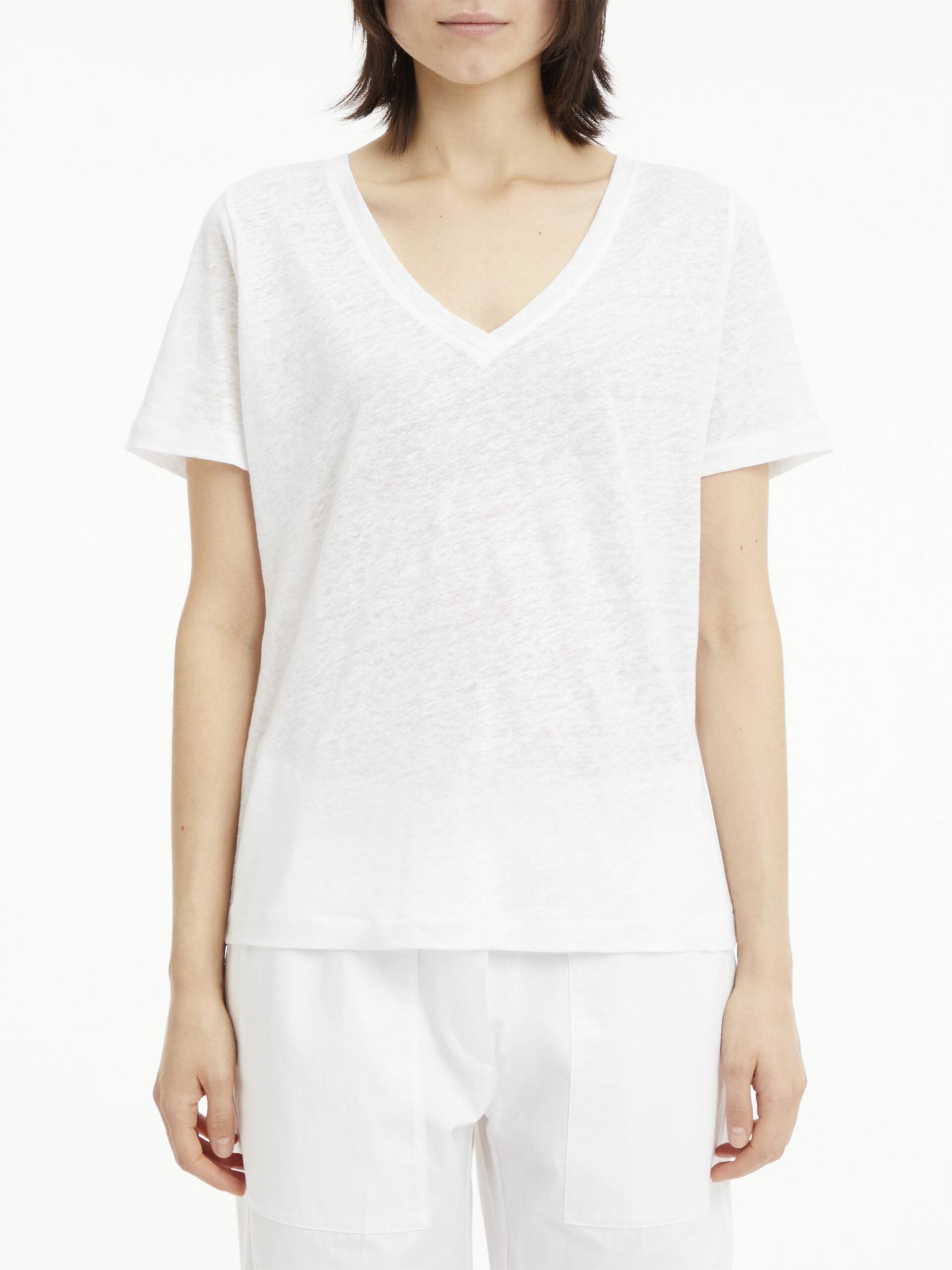 Linen jersey v-neck, bright white