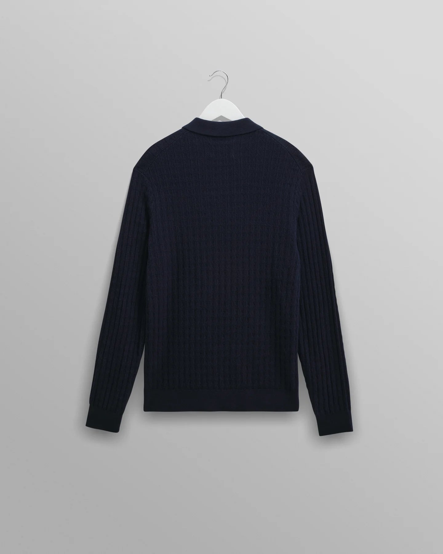 OBAN DIAMOND STRIPE KNITTED POLO, NAVY