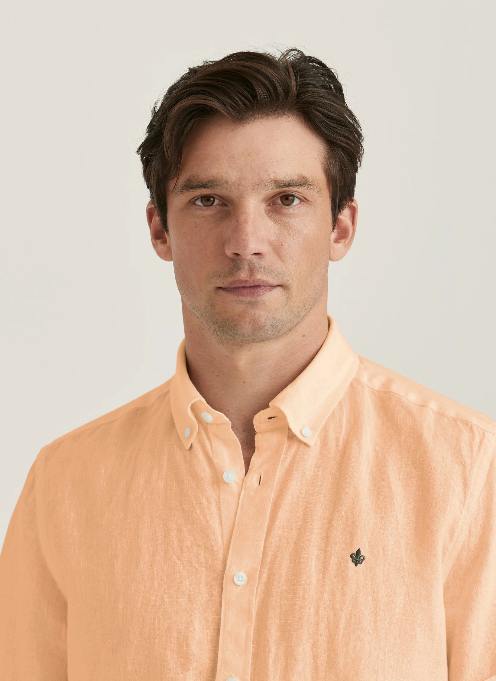 Douglas Linen SS Shirt, Classic Fit, Orange