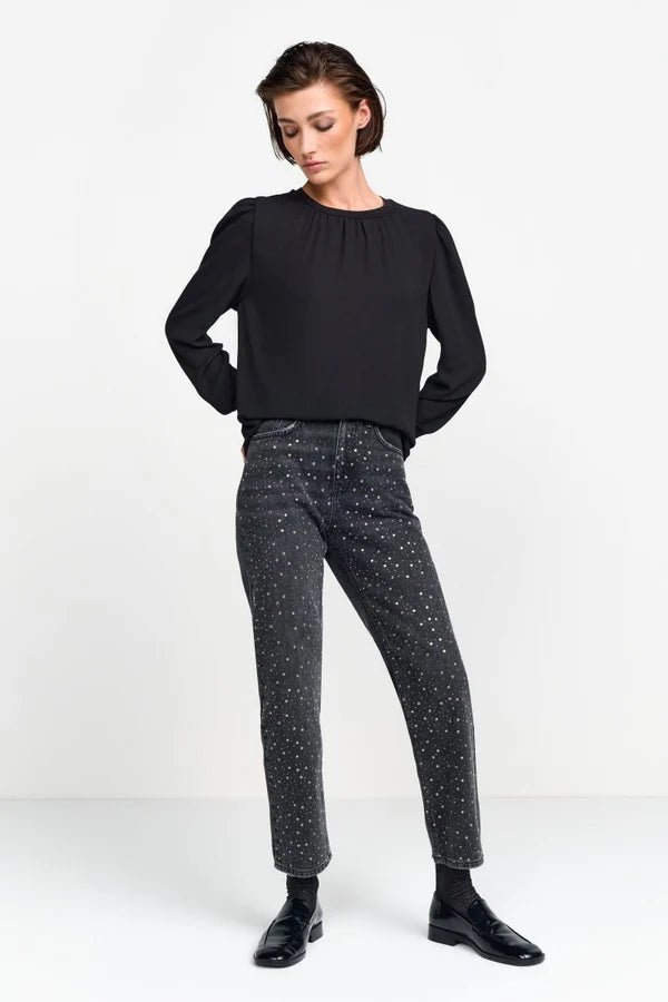 Mat Mix Blouse Recycled, Black