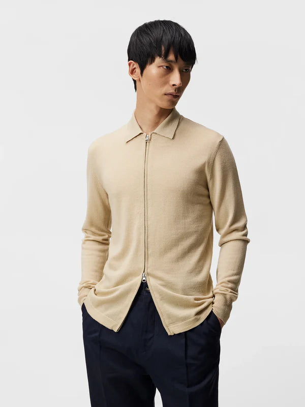 NYLE MERINO ZIP CARDIGAN, SAFARI BEIGE
