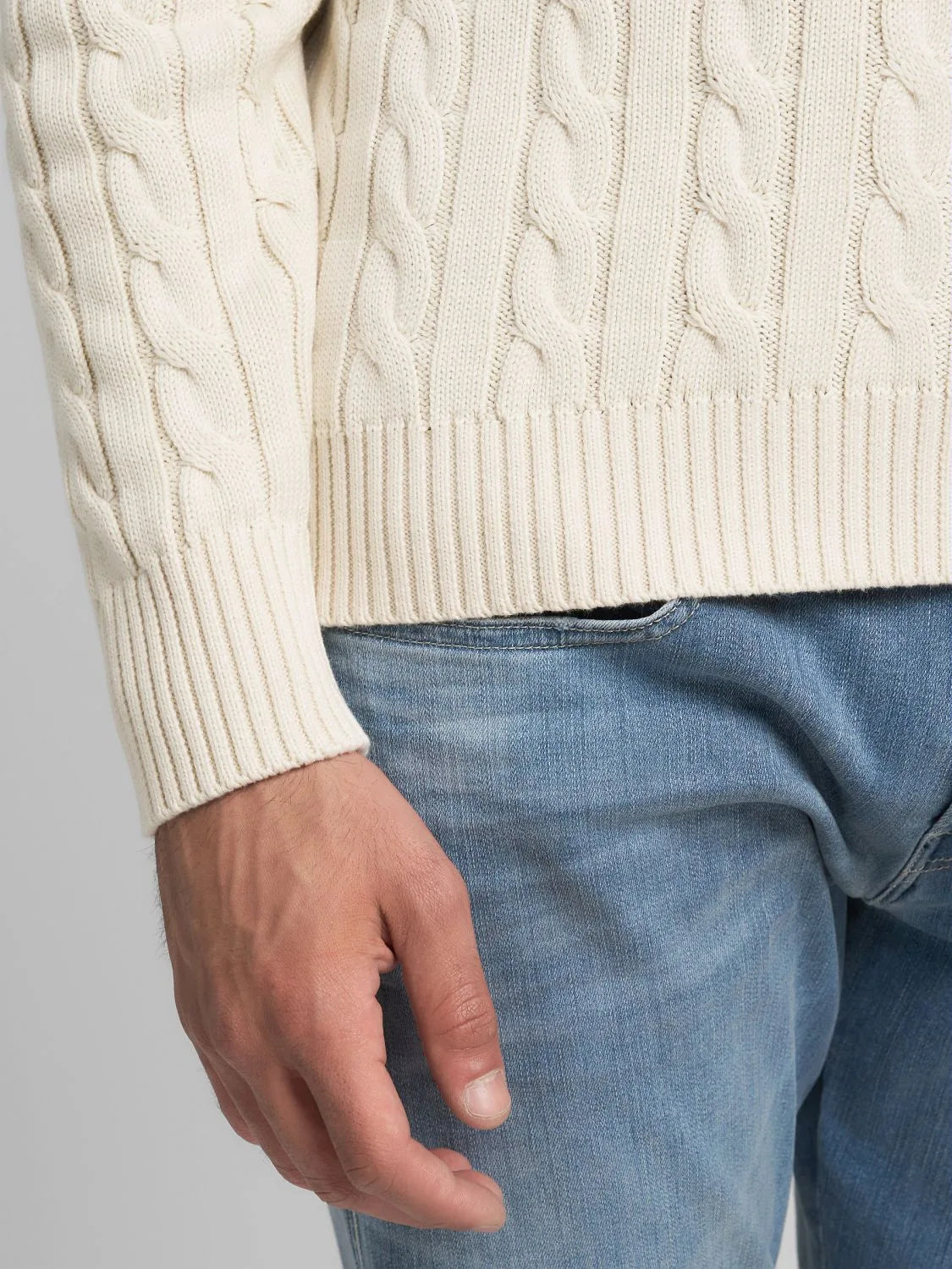 COTTON PULLOVER CABLE KNIT, ICE