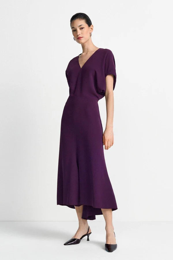 FITTED MIDI DRESS, LUXE GRAPE