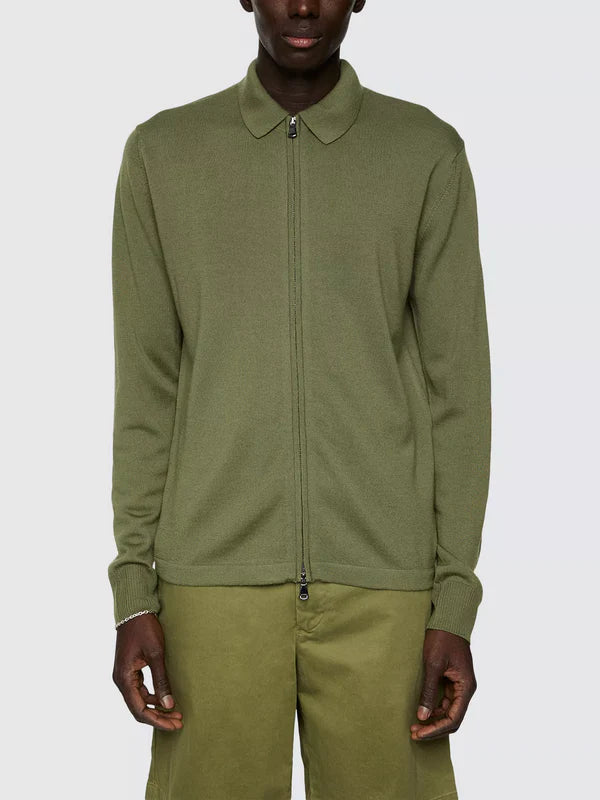 KALEB LIGHT MERINO CARDIGAN, OLIVINE