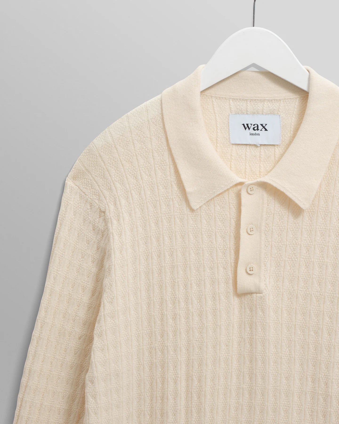 OBAN DIAMOND STRIPE KNITTED POLO, ECRU