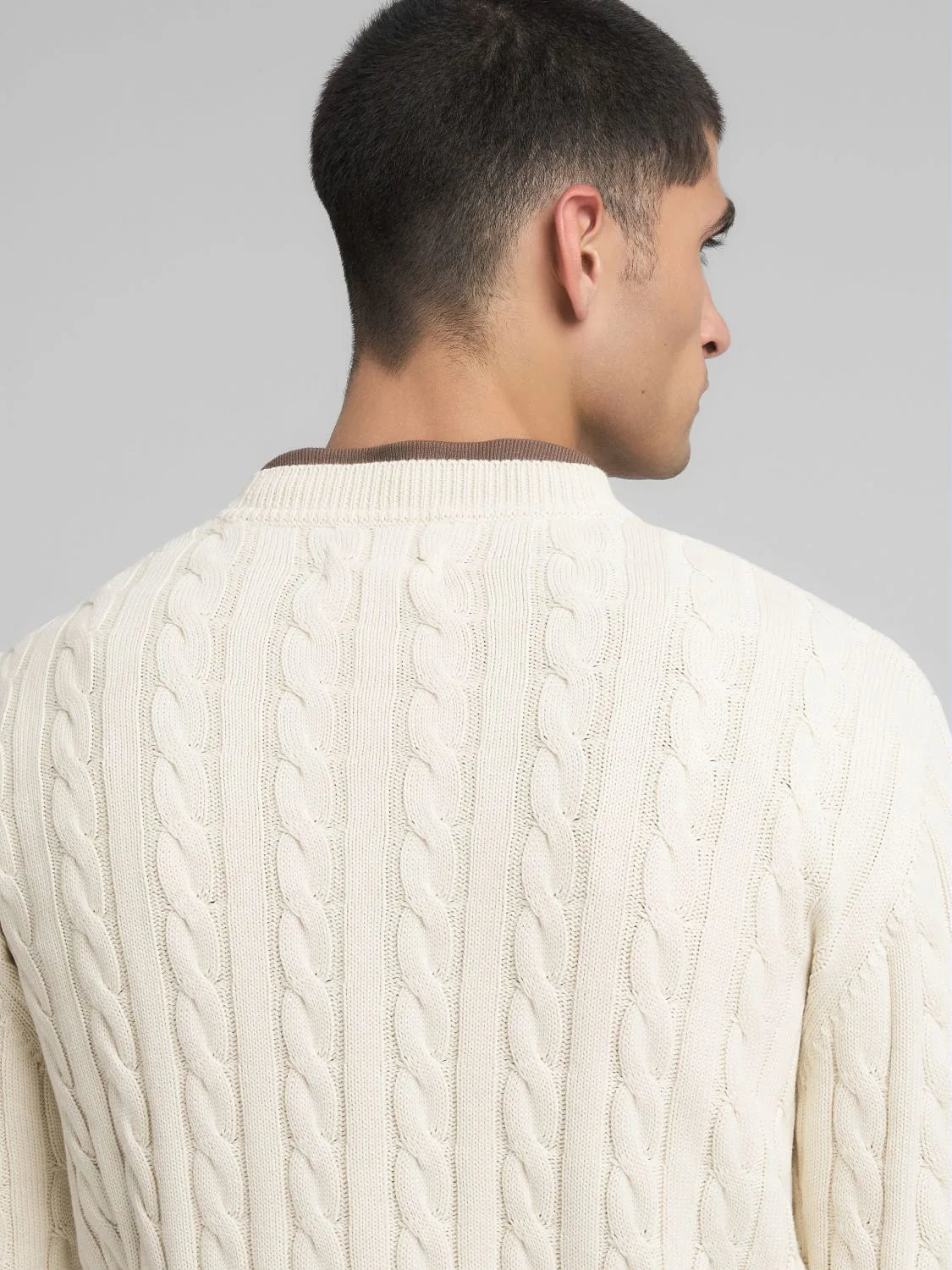 COTTON PULLOVER CABLE KNIT, ICE