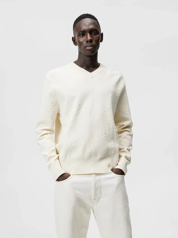 VITO JACQUARD V-NK SWEATER, TURTLEDOVE