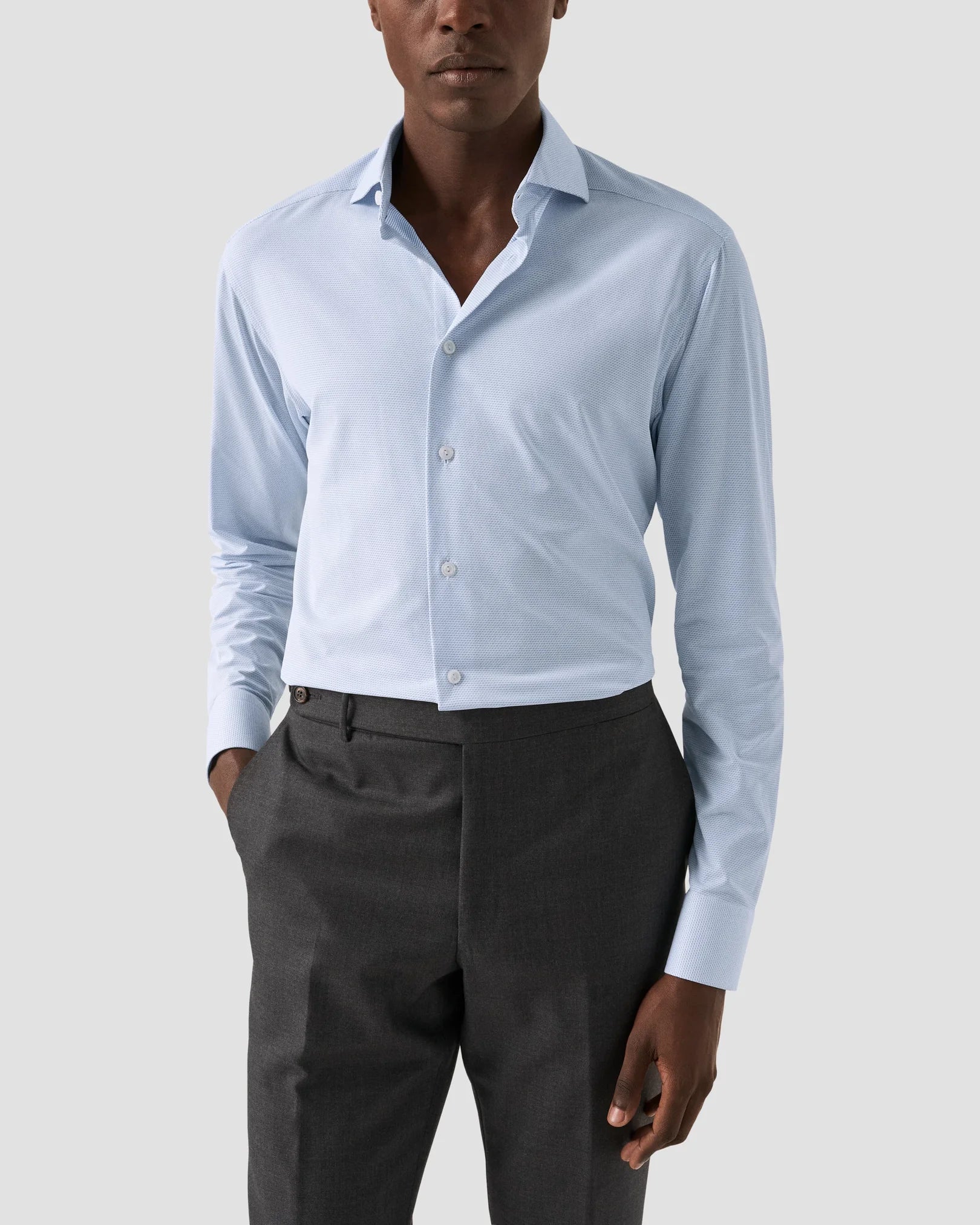 Semi Solid Four-Way Stretch Shirt, Slim, Light Blue