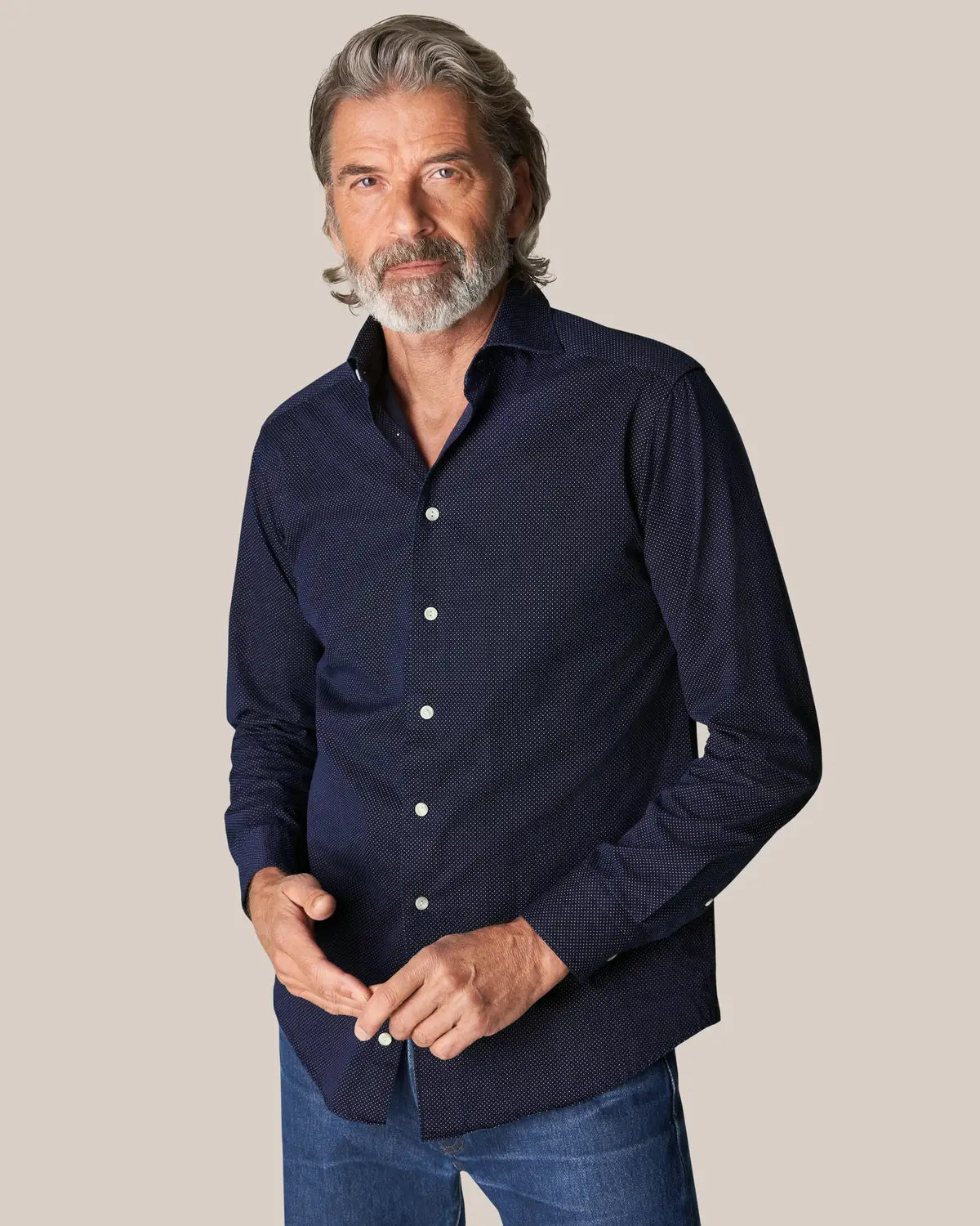 Recycled Cotton Denim Shirt, slim, navy