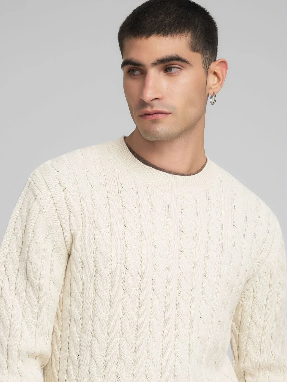 COTTON PULLOVER CABLE KNIT, ICE