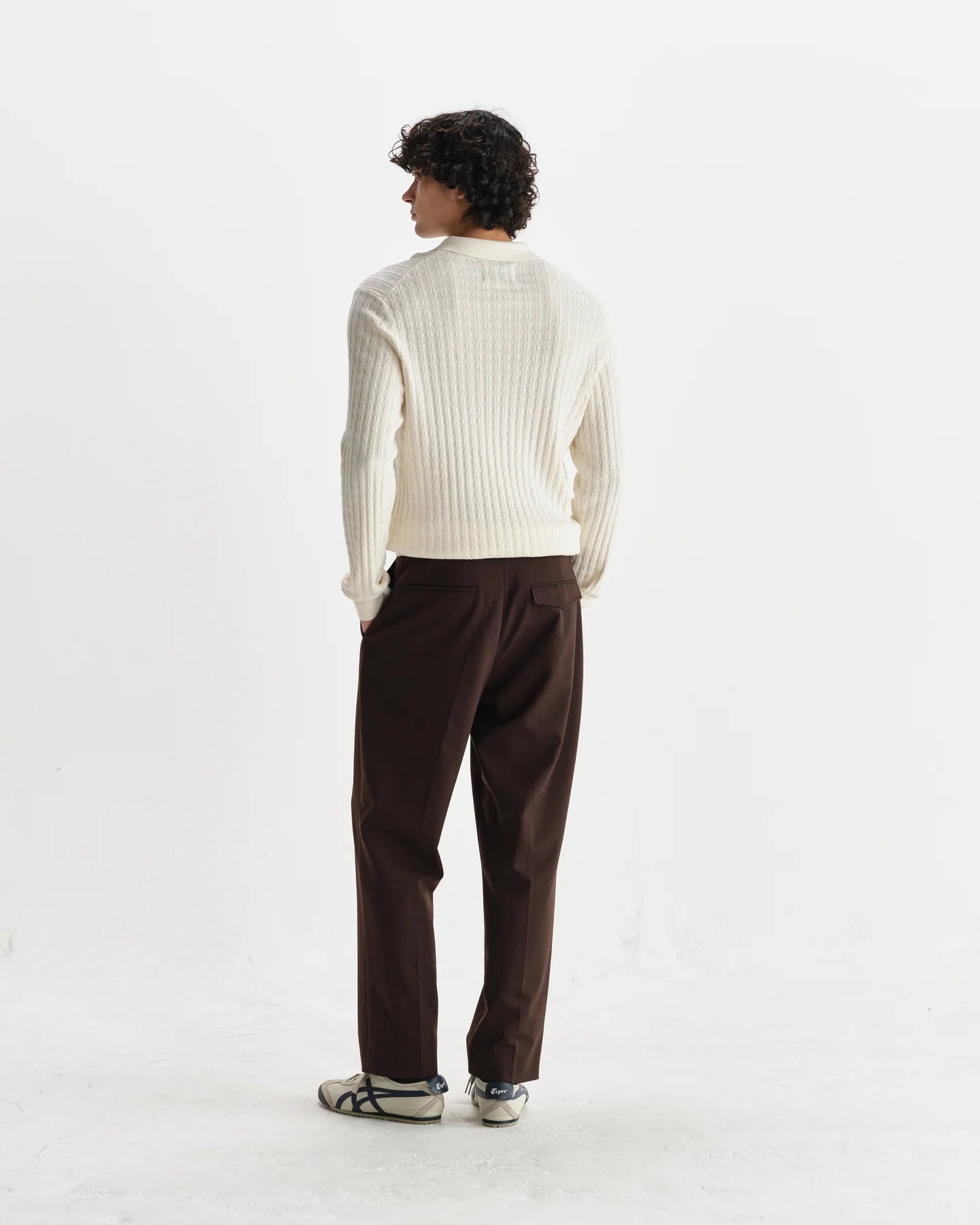 OBAN DIAMOND STRIPE KNITTED POLO, ECRU