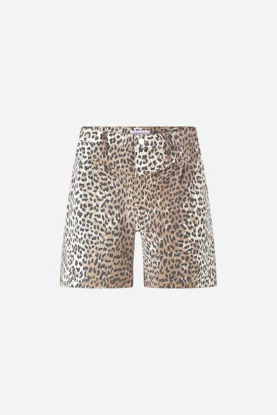 LEOPARD PRINT DENIM SHORTS, CAFFEE LATTE