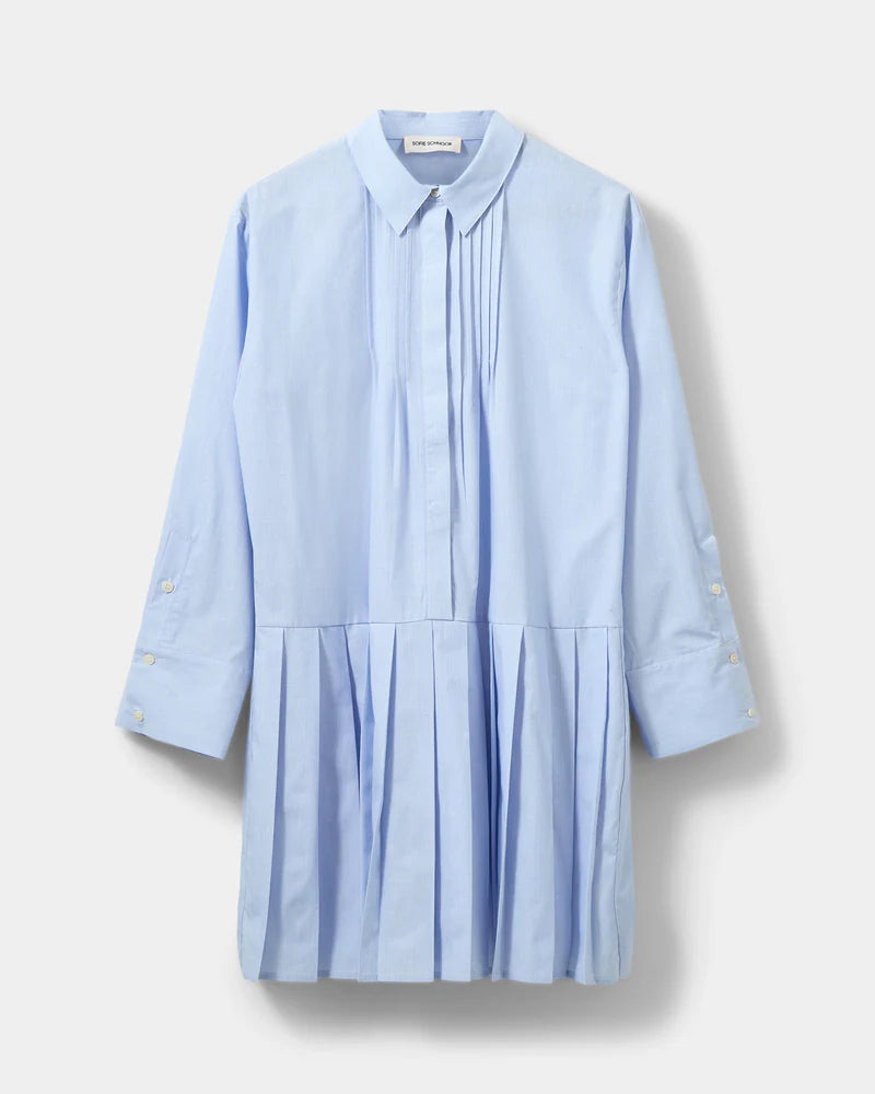 PENELOPA PLEATED SHIRT DRESS, LIGHT BLUE