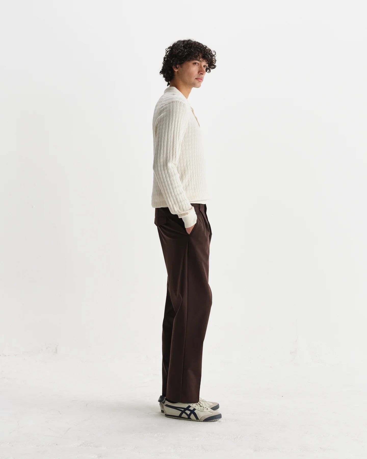 OBAN DIAMOND STRIPE KNITTED POLO, ECRU