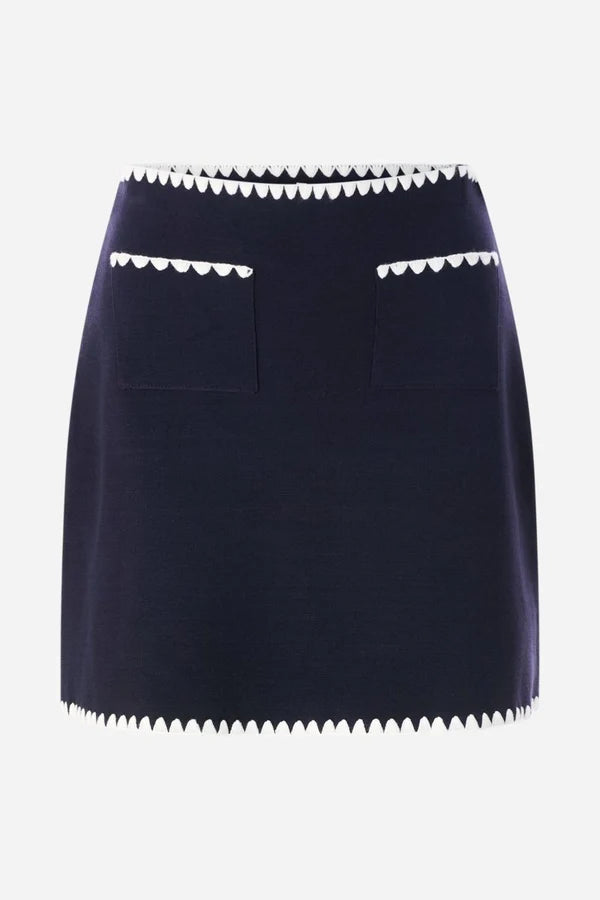 MINI SKIRT W/SCALLOPED HEM, MIDNIGHT BLUE