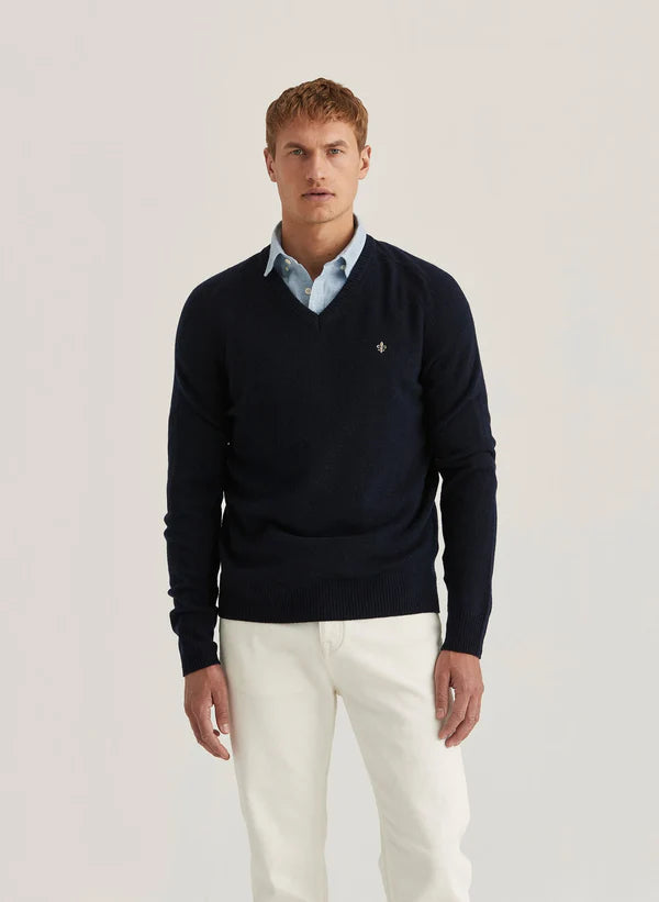 NEWTON V-NK SWEATER, NAVY