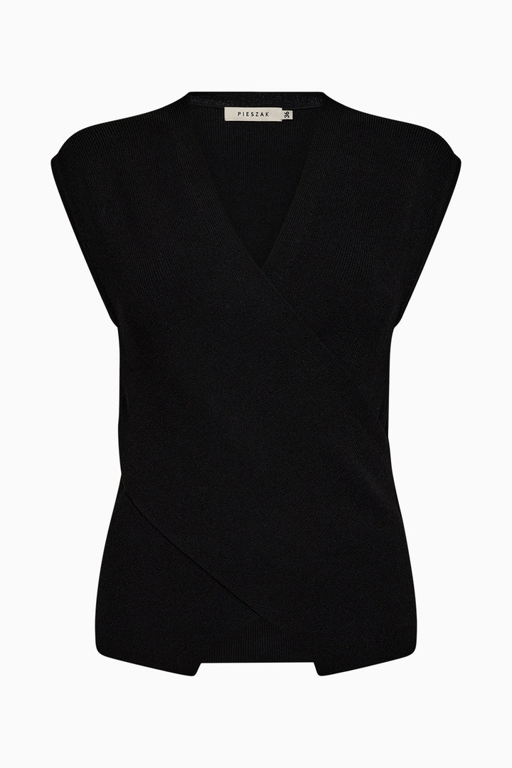 VIGGA CROSS-OVER KNIT TOP, BLACK