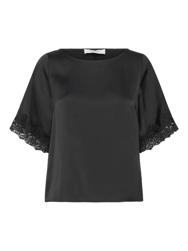 SATINA SS LACE BOATNECK BLOUSE, BLACK