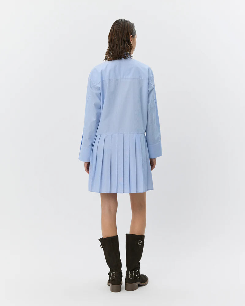 PENELOPA PLEATED SHIRT DRESS, LIGHT BLUE