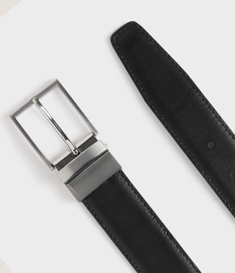 VALTER LEATHER BELT, BLACK/BROWN