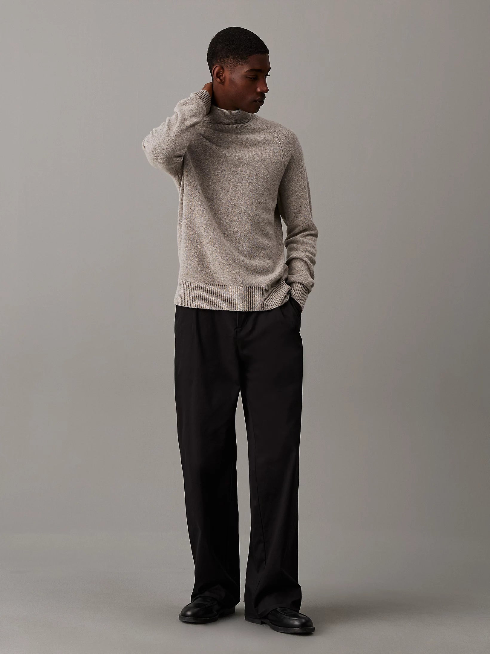 Luxury Wool Turtle Neck, Mid Grey Heather