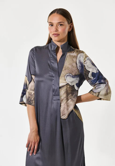 HELGA KIMONO DRESS, BELLADONNA STEEL