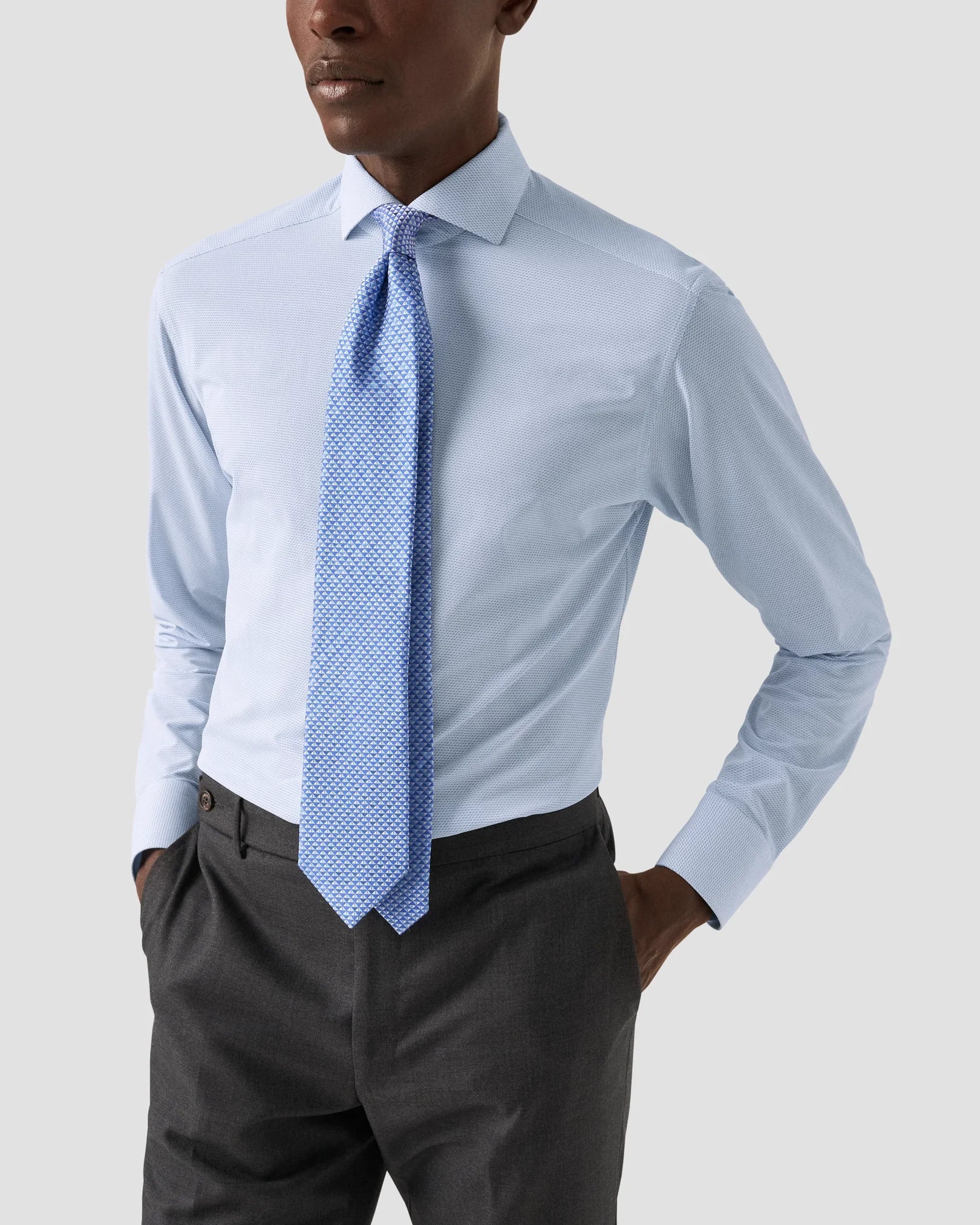 Semi Solid Four-Way Stretch Shirt, Slim, Light Blue