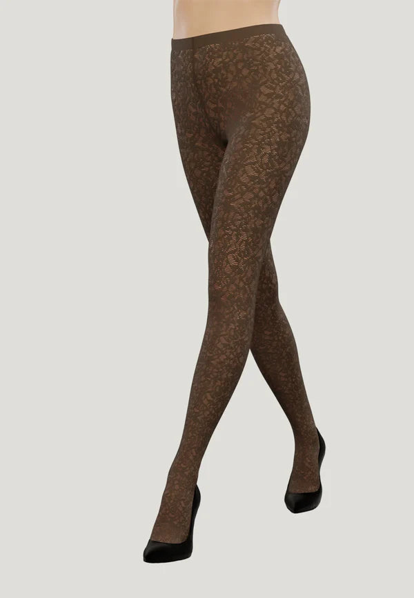 FLORAL JACQUARD TIGHTS, UMBER