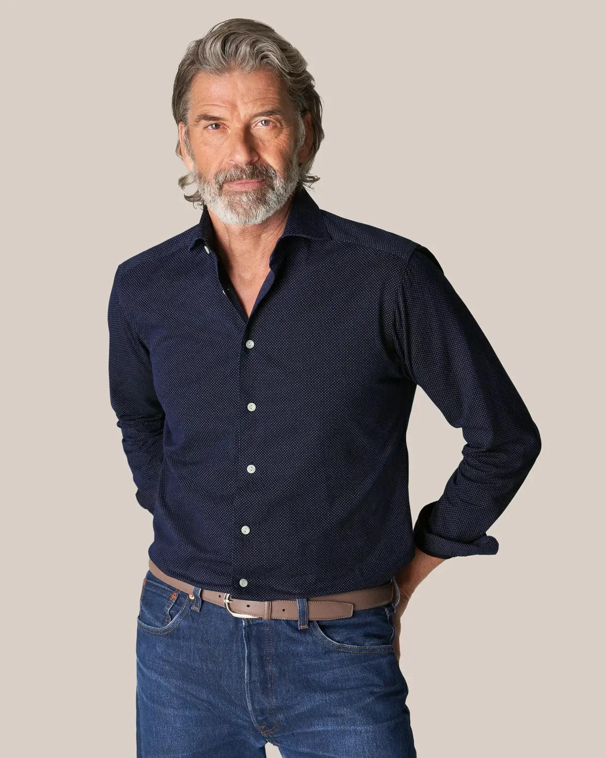 Recycled Cotton Denim Shirt, slim, navy