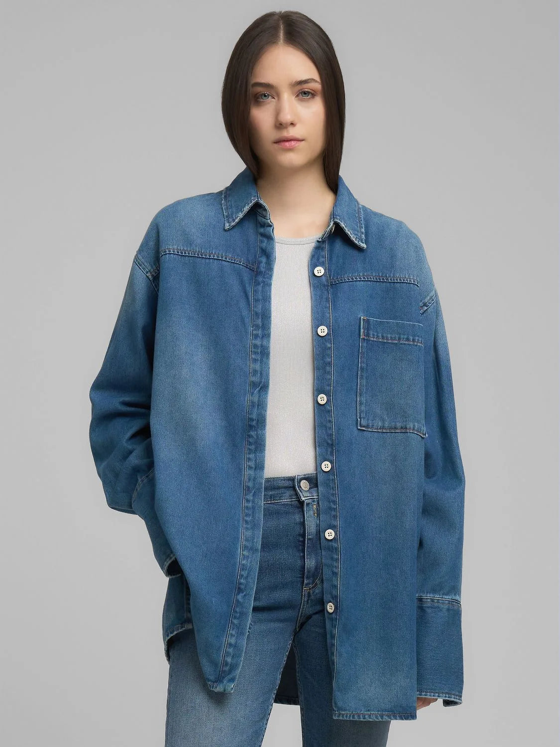 OVERSIZED DENIM SHIRT, MEDIUM BLUE