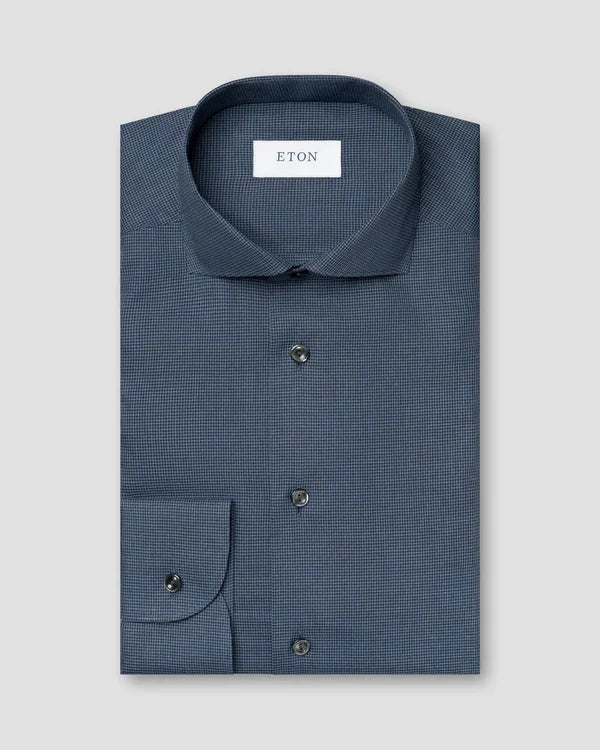 HOUNDSTOOTH WRINKLE FREE FLANNEL SHIRT, SLIM, DARK BLUE