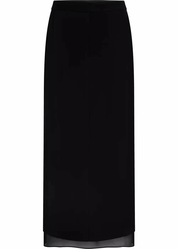 SHEER PANEL LAYER ANKLE SKIRT, BLACK