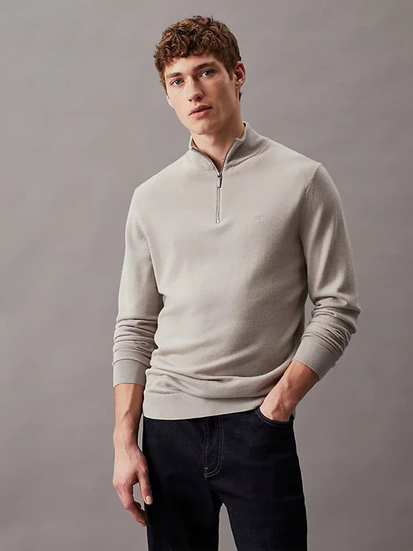 MERINO RWS QUARTER ZIP JUMPER, LONDON FOG