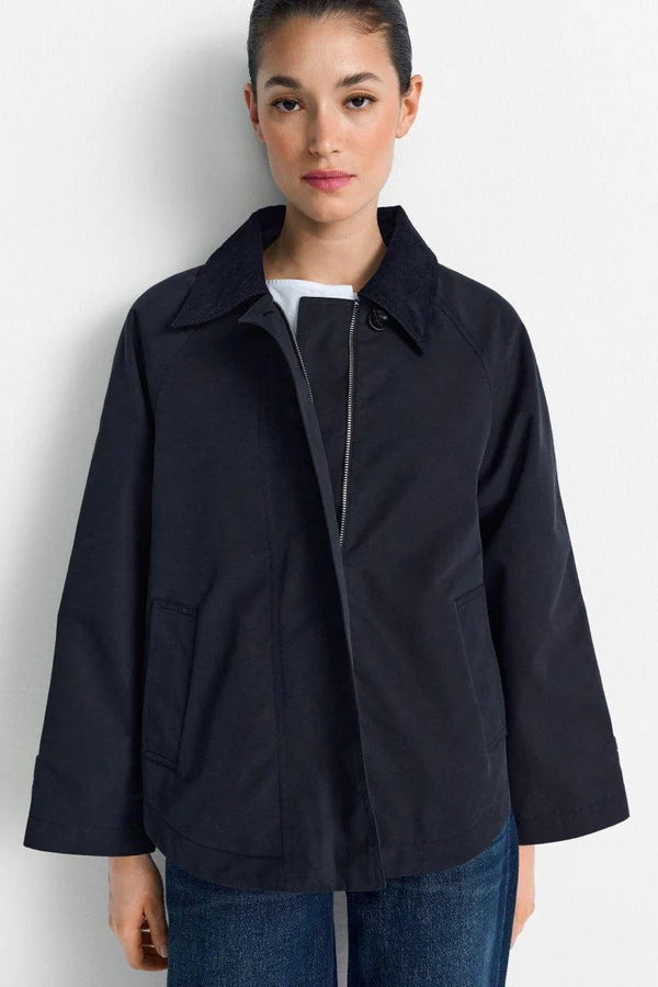 TRENCH JACKET W/CORDUROY COLLAR, MIDNIGHT BLUE