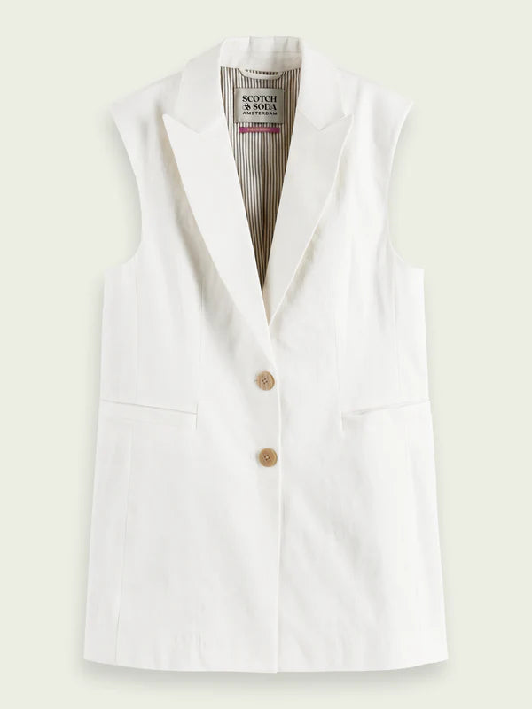 LONGER LENGTH SUMMER GILET, WHITE