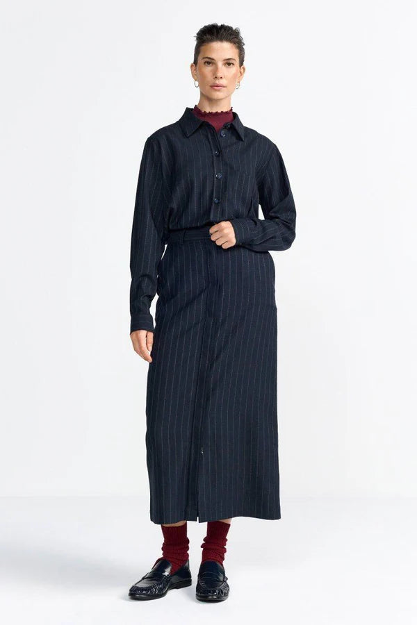 Pinstripe Blouse, Midnight Blue