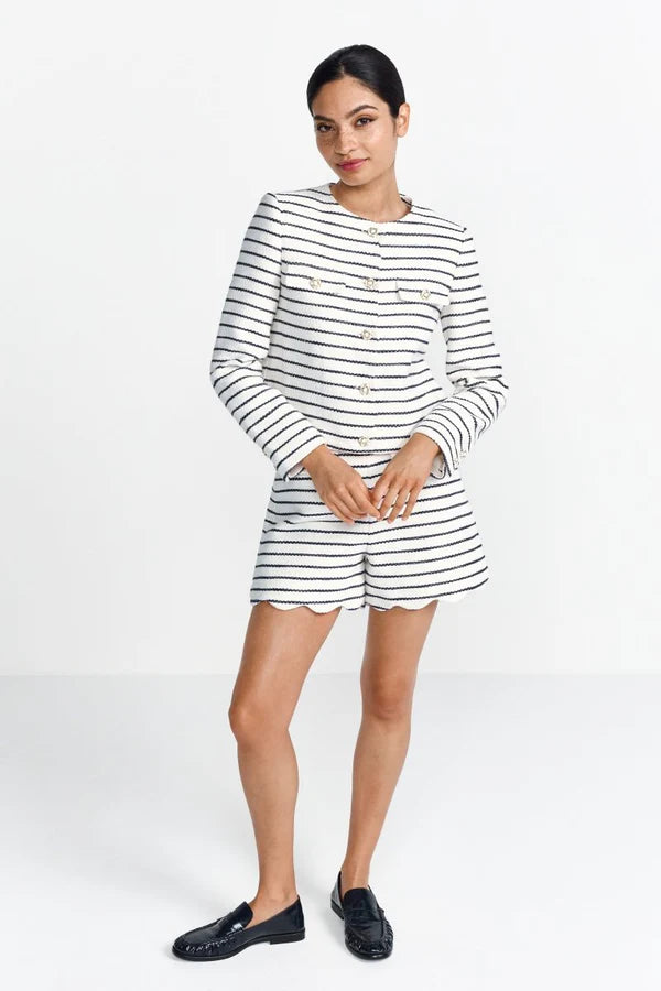 Boxy Jacket w/ Scalloped Edges, Pearl White