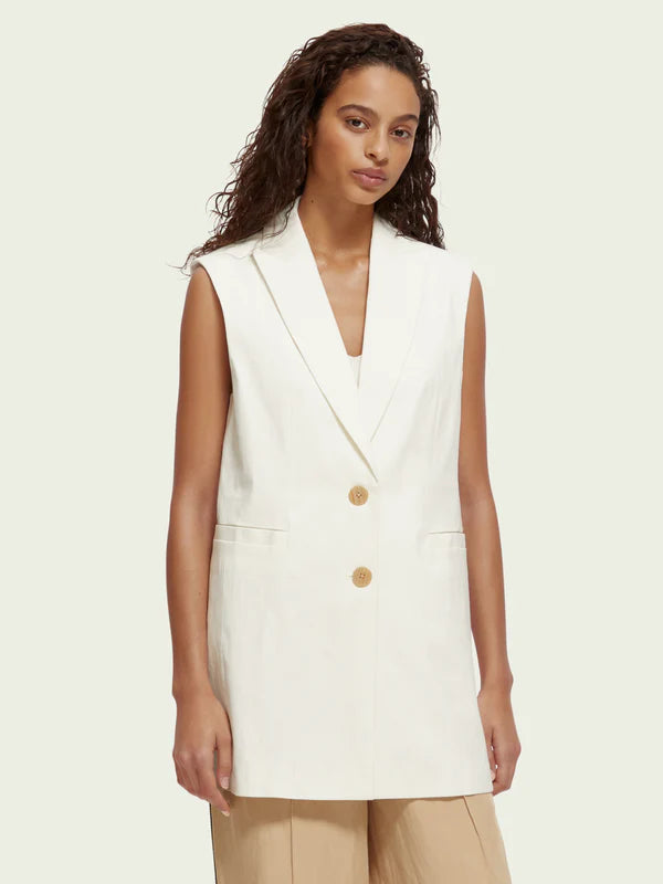 LONGER LENGTH SUMMER GILET, WHITE