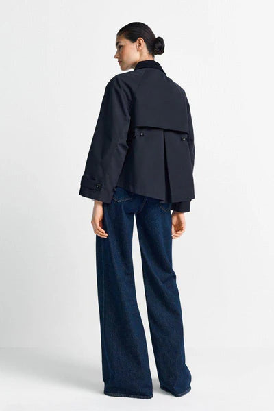 TRENCH JACKET W/CORDUROY COLLAR, MIDNIGHT BLUE