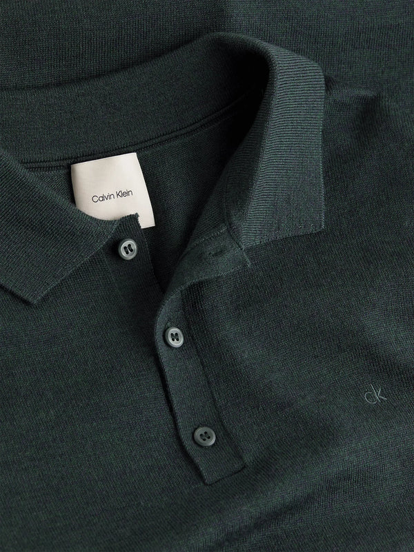 MERINO RWS POLO SWEATER, MIDNIGHT FOREST HEATHER