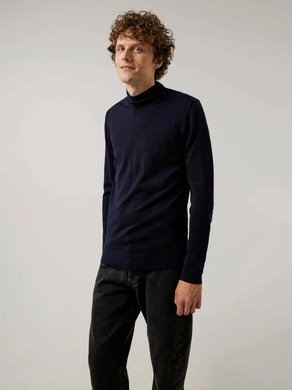 NEAL SILK WOOL MIX TURTLENECK, NAVY