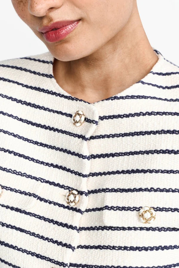 Boxy Jacket w/ Scalloped Edges, Pearl White