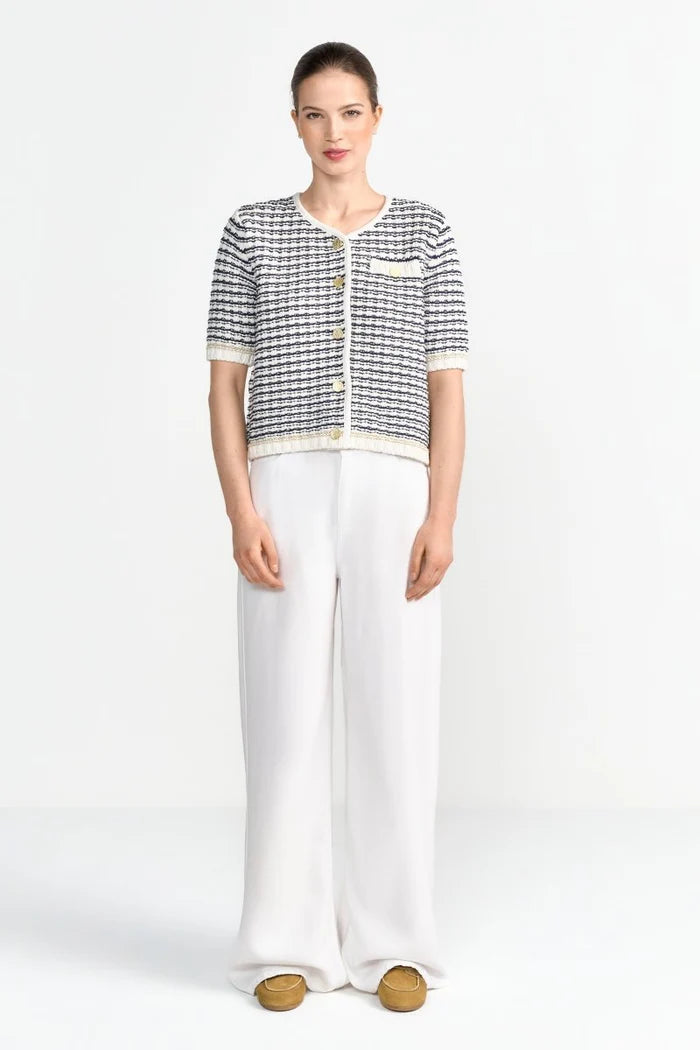 Boxy Striped Structure Cardigan, Pearl White
