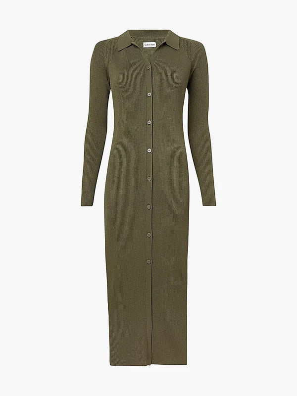 ICONIC RIB SHIRT DRESS, WILLOW GREEN