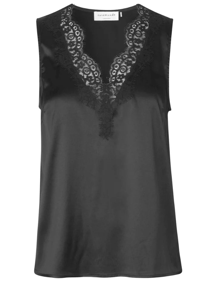 JADE SILK LACE TOP, BLACK