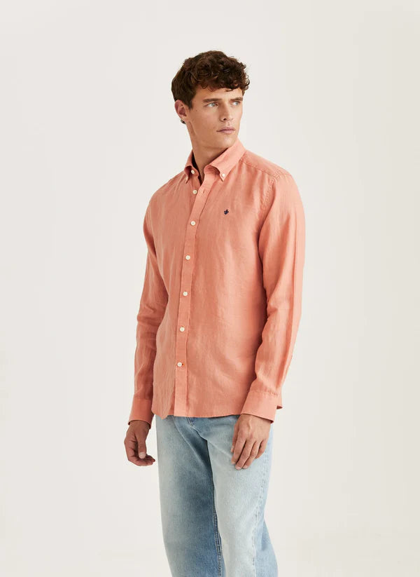 DOUGLAS LINEN SHIRT, CLASSIC FIT, ORANGE