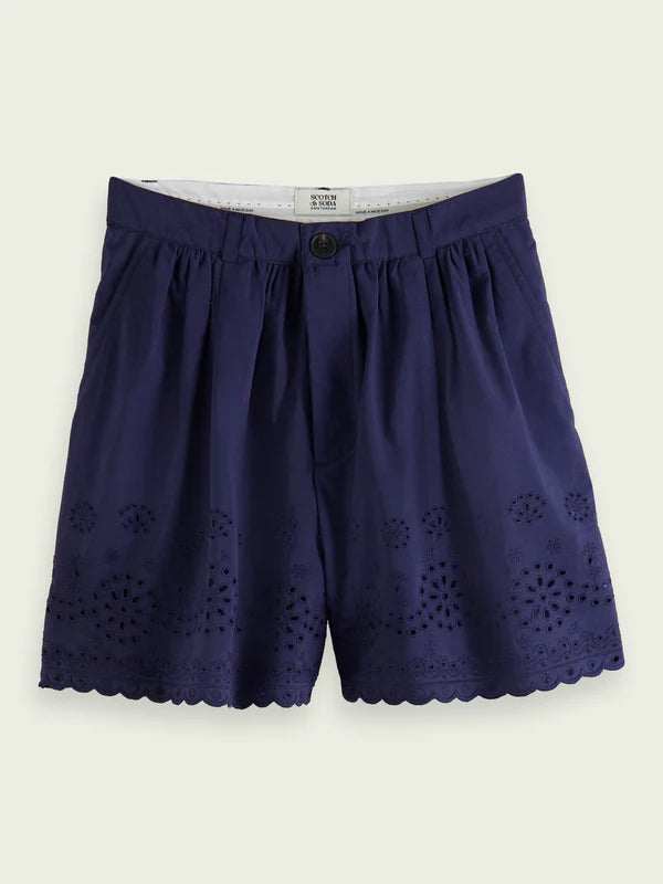 EMBROIDERED ORGANIC COTTON SHORTS, Navy