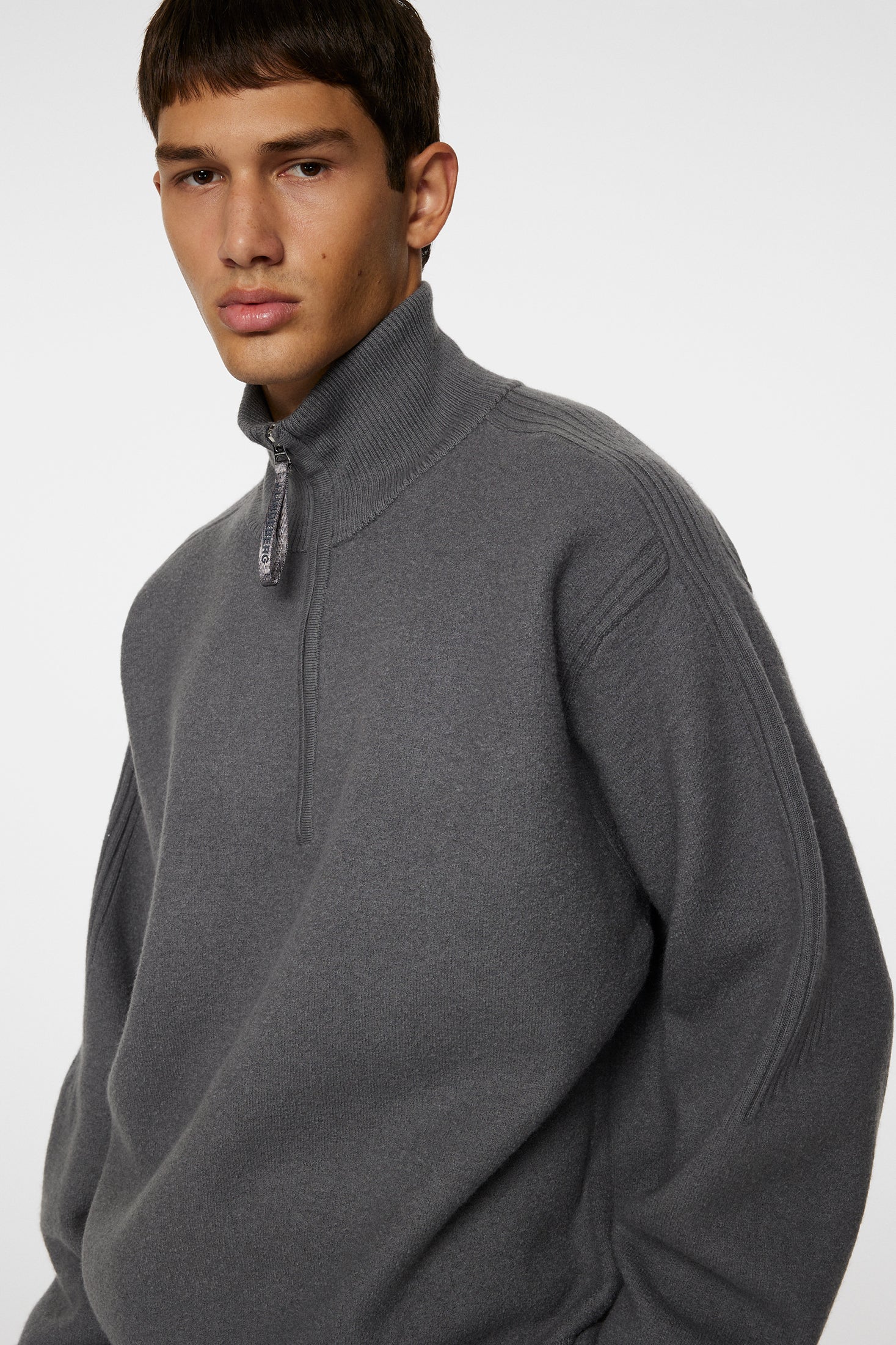 Bon Boiled Wool Quarter Zip, Lava Smoke